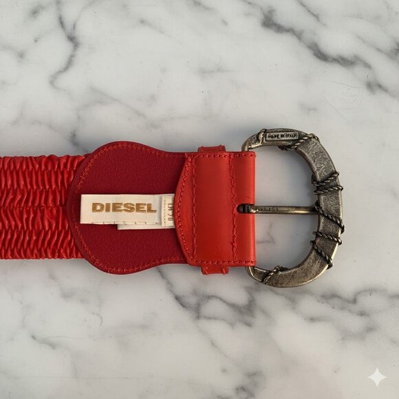 Diesel Women's Vintage Dark Red Braided Elastic Belt - Picture 9 of 12